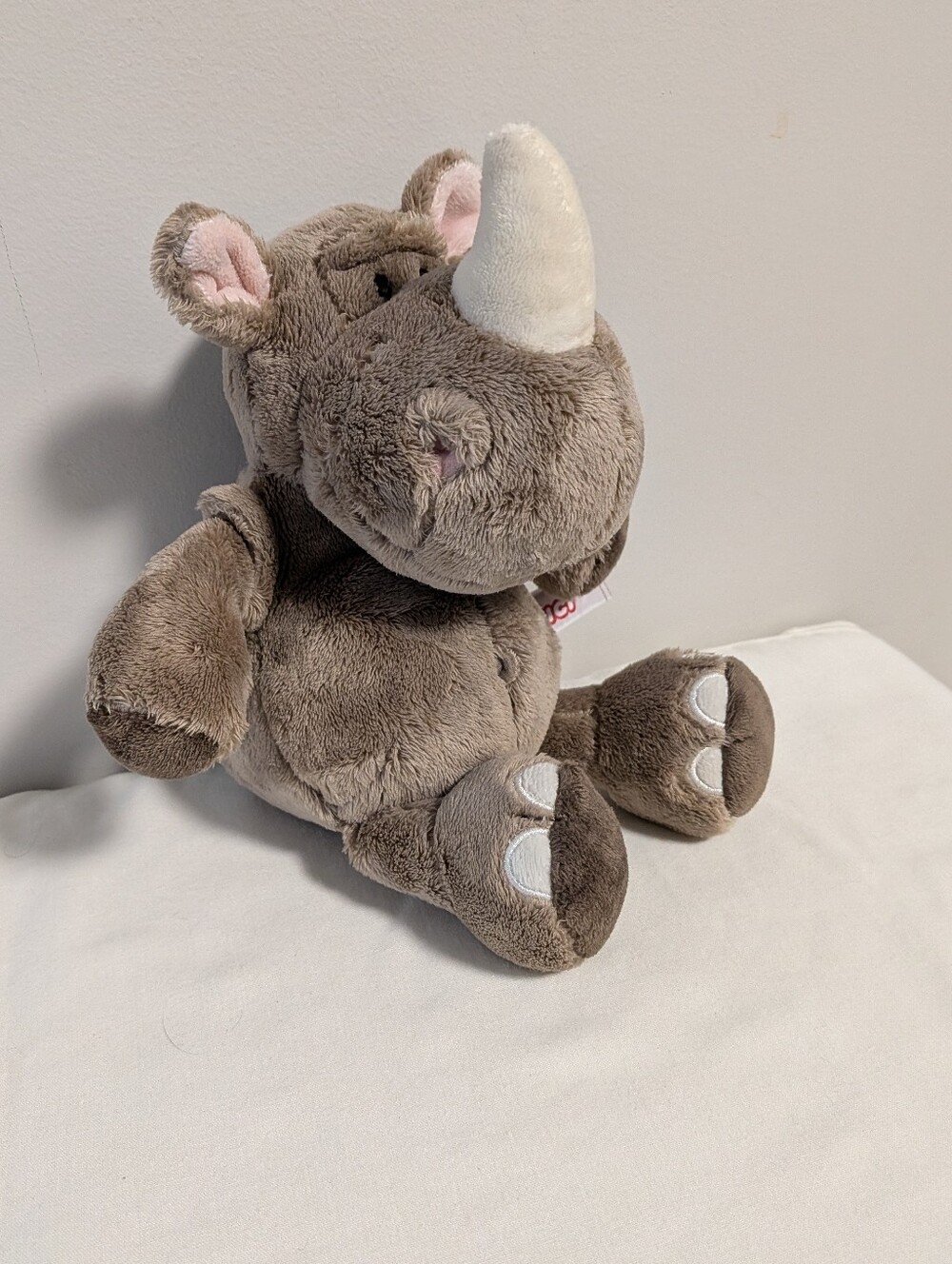 Nici. Plush Rhino Stuffed Animal - Soft Brown  with White Horn. 8 Inches Vintage